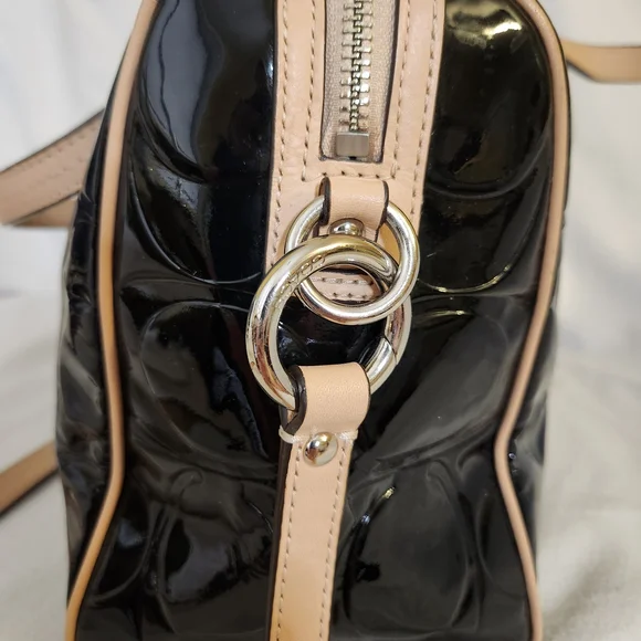 Coach Peyton Tan And Black Patent Leather Satchel with Quilted Design - Picture 5 of 11